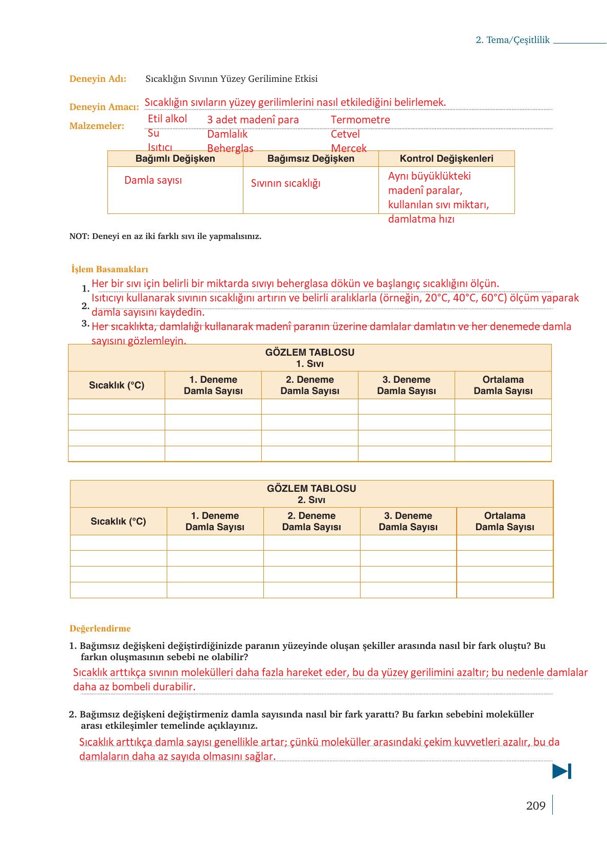 9. Sınıf Meb Yayınları Kimya Ders Kitabı Sayfa 209 Cevapları 9. Sınıf Meb Yayınları Kimya Ders Kitabı Sayfa 209 Cevapları