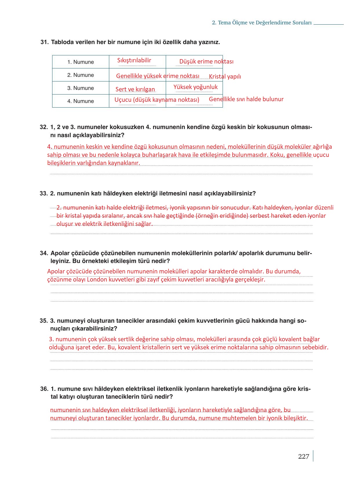 9. Sınıf Meb Yayınları Kimya Ders Kitabı Sayfa 227 Cevapları
