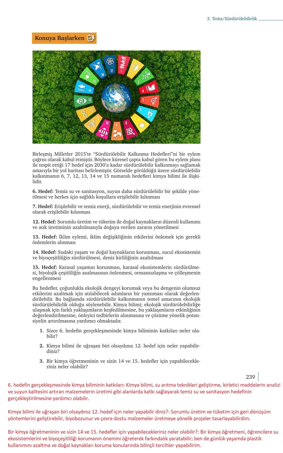 9. Sınıf Meb Yayınları Kimya Ders Kitabı Sayfa 239 Cevapları