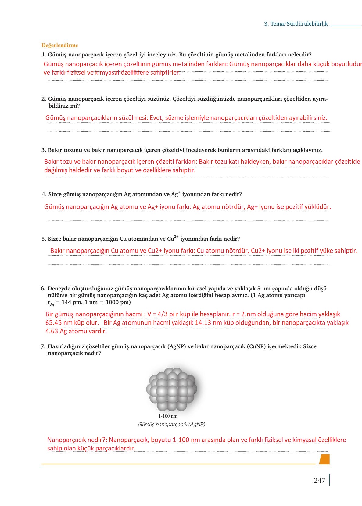 9. Sınıf Meb Yayınları Kimya Ders Kitabı Sayfa 247 Cevapları