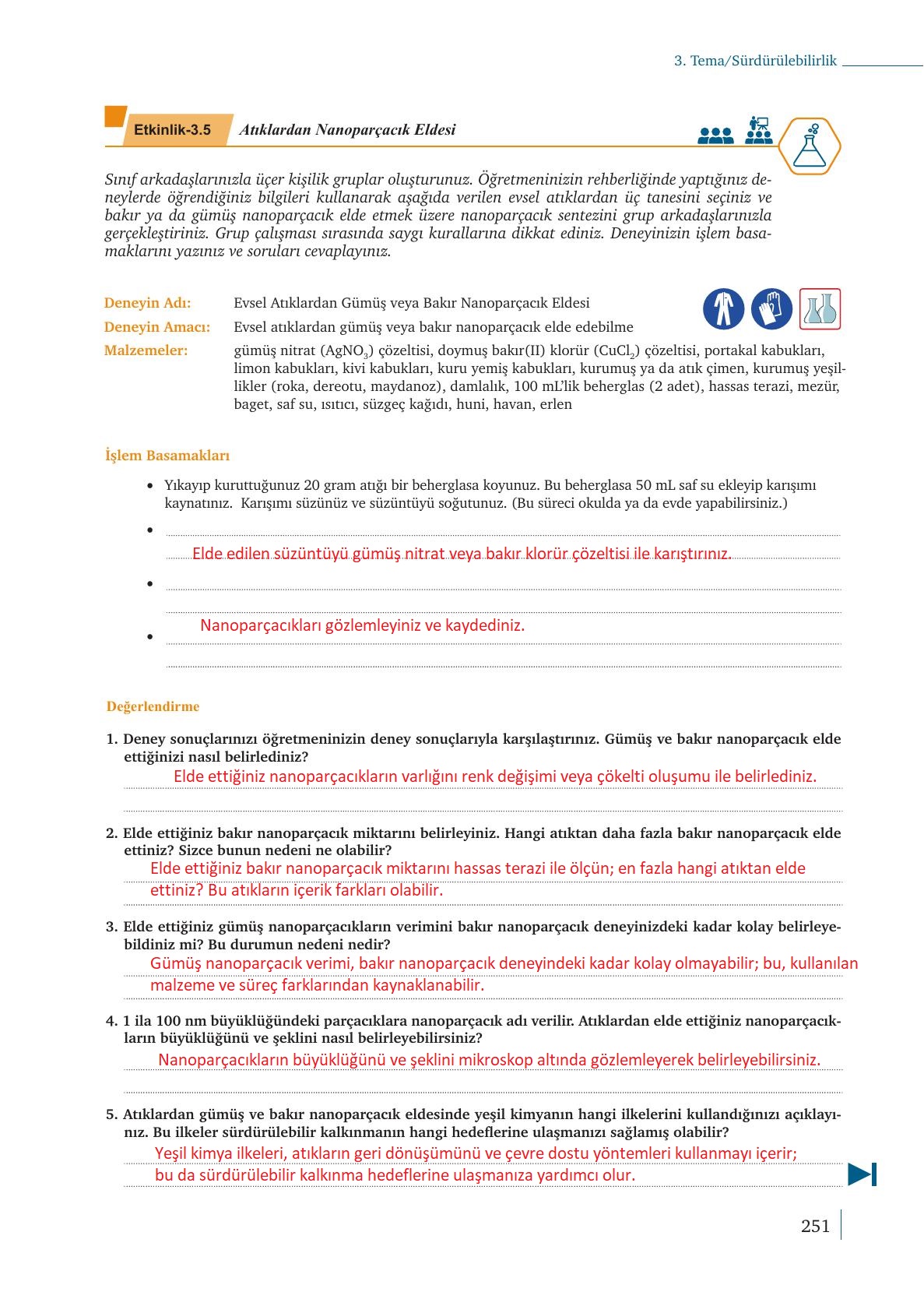 9. Sınıf Meb Yayınları Kimya Ders Kitabı Sayfa 251 Cevapları 9. Sınıf Meb Yayınları Kimya Ders Kitabı Sayfa 251 Cevapları