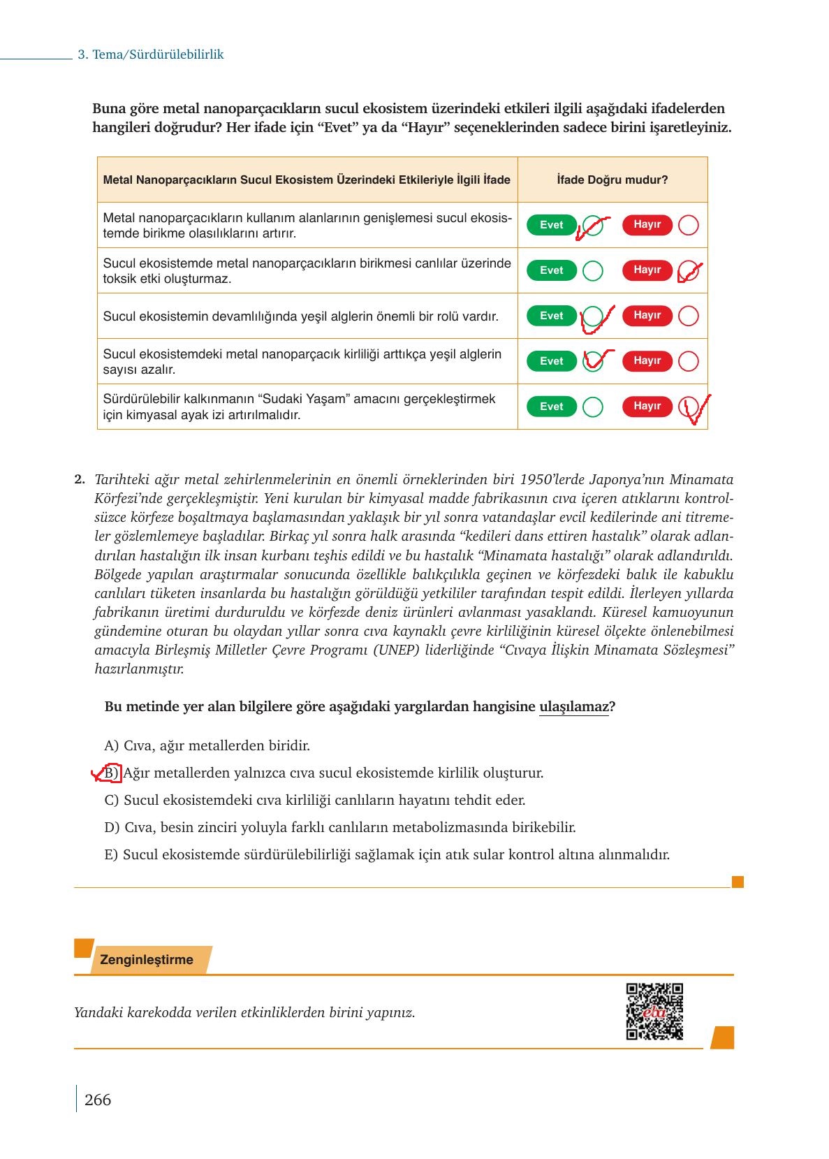 9. Sınıf Meb Yayınları Kimya Ders Kitabı Sayfa 266 Cevapları