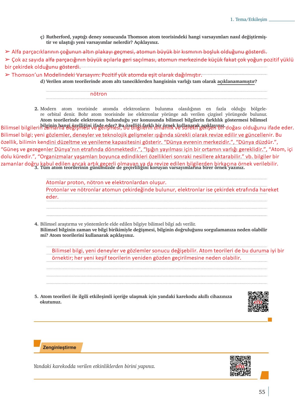 9. Sınıf Meb Yayınları Kimya Ders Kitabı Sayfa 55 Cevapları