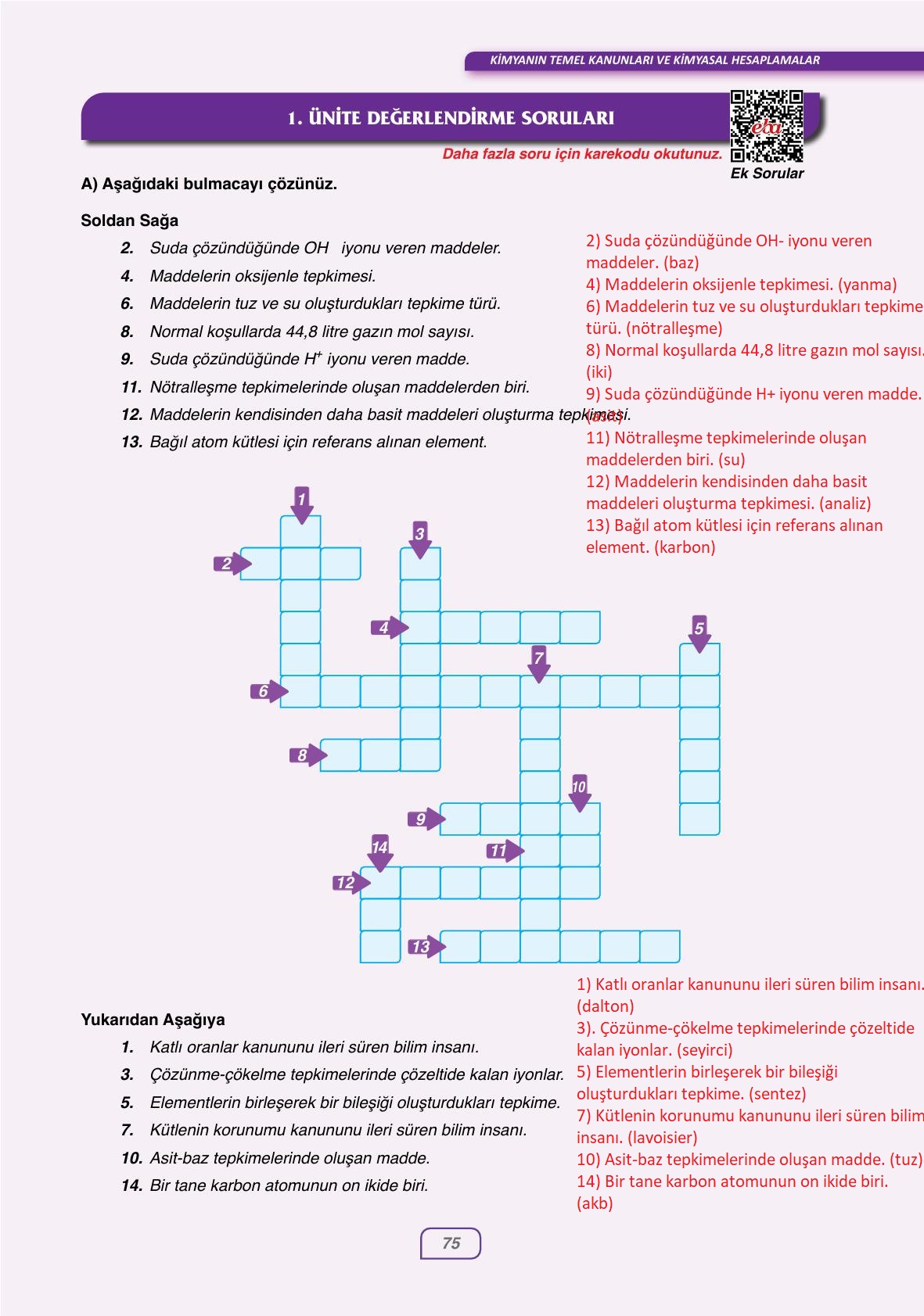 10. Sınıf Ata Yayıncılık Kimya Ders Kitabı Sayfa 75 Cevapları 10. Sınıf Ata Yayıncılık Kimya Ders Kitabı Sayfa 75 Cevapları