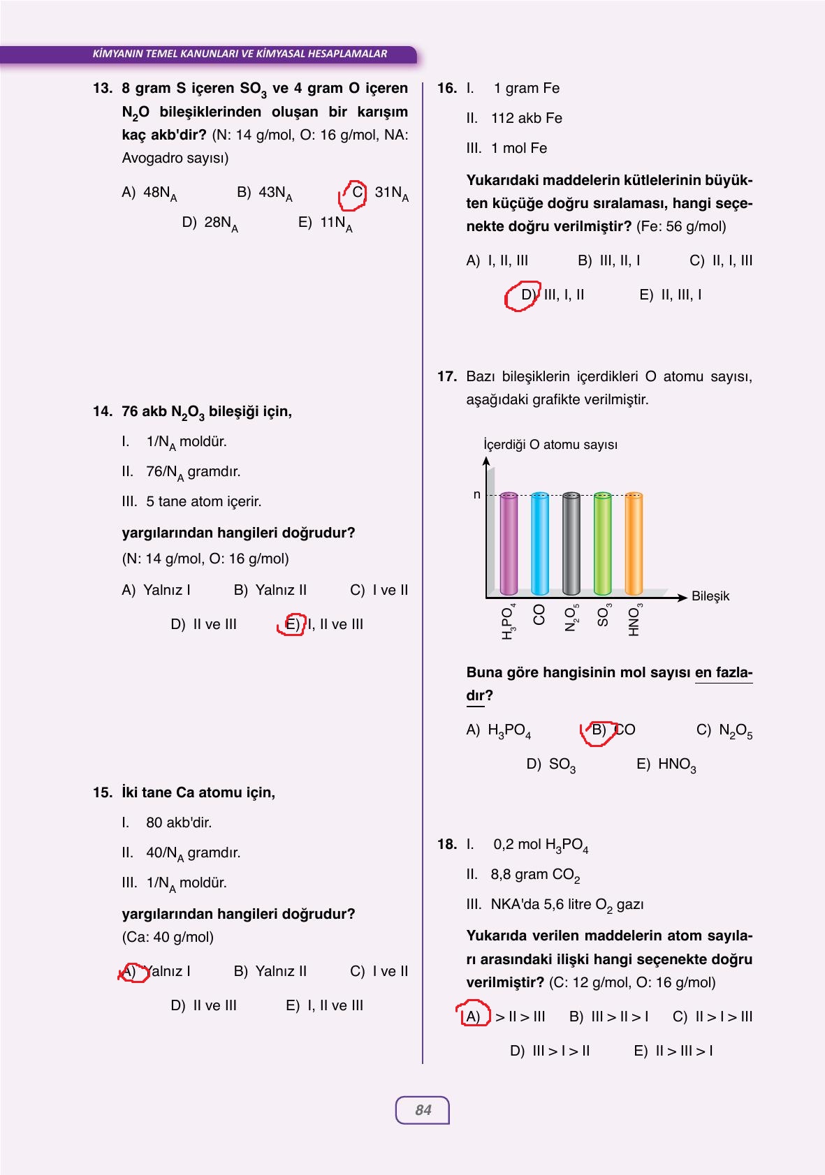 10. Sınıf Ata Yayıncılık Kimya Ders Kitabı Sayfa 84 Cevapları
