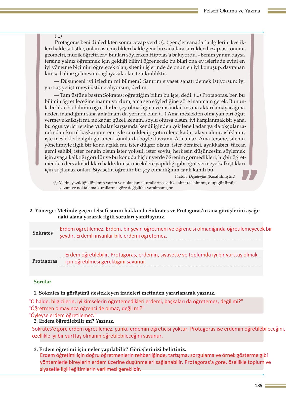 10. Sınıf Meb Yayınları Felsefe Ders Kitabı Sayfa 135 Cevapları 10. Sınıf Meb Yayınları Felsefe Ders Kitabı Sayfa 135 Cevapları
