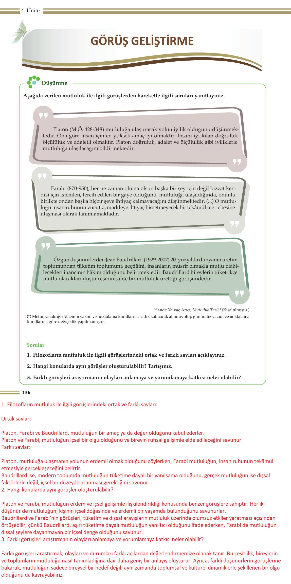 10. Sınıf Meb Yayınları Felsefe Ders Kitabı Sayfa 136 Cevapları 10. Sınıf Meb Yayınları Felsefe Ders Kitabı Sayfa 136 Cevapları