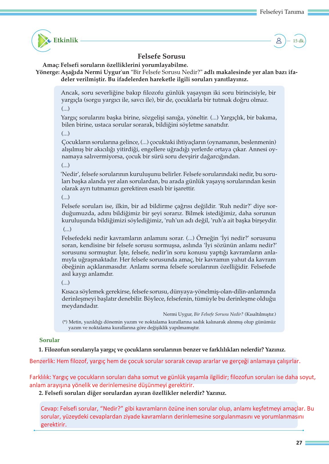 10. Sınıf Meb Yayınları Felsefe Ders Kitabı Sayfa 27 Cevapları 10. Sınıf Meb Yayınları Felsefe Ders Kitabı Sayfa 27 Cevapları