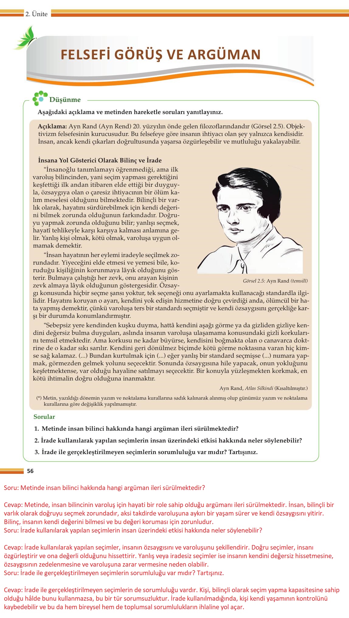 10. Sınıf Meb Yayınları Felsefe Ders Kitabı Sayfa 56 Cevapları