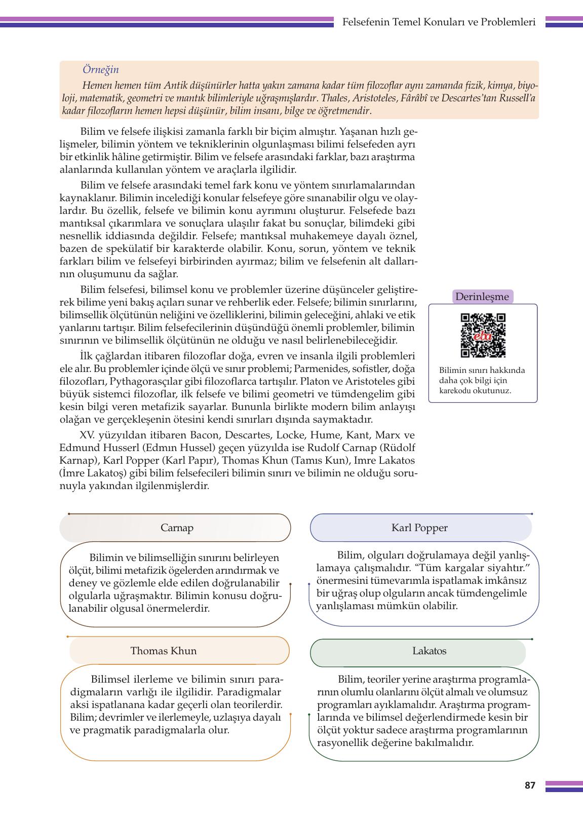 10. Sınıf Meb Yayınları Felsefe Ders Kitabı Sayfa 87 Cevapları