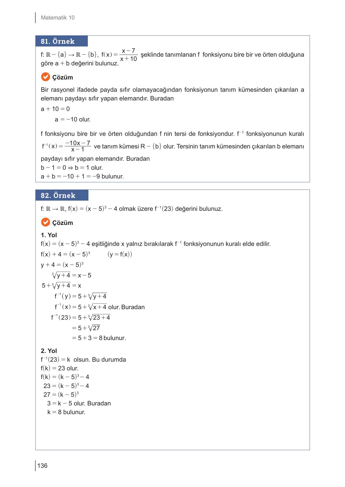 10. Sınıf Meb Yayınları Matematik Ders Kitabı Sayfa 136 Cevapları 10. Sınıf Meb Yayınları Matematik Ders Kitabı Sayfa 136 Cevapları