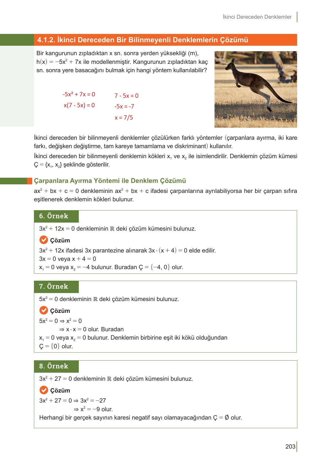 10. Sınıf Meb Yayınları Matematik Ders Kitabı Sayfa 203 Cevapları