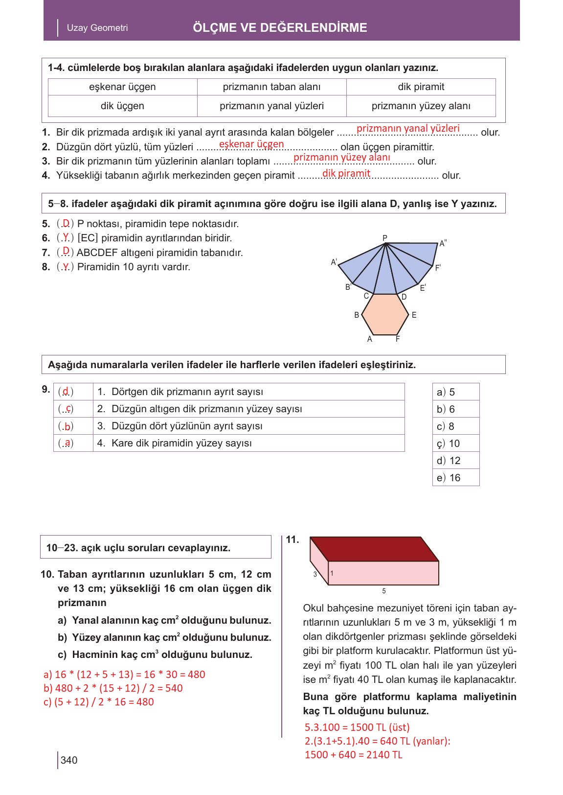 10. Sınıf Meb Yayınları Matematik Ders Kitabı Sayfa 340 Cevapları