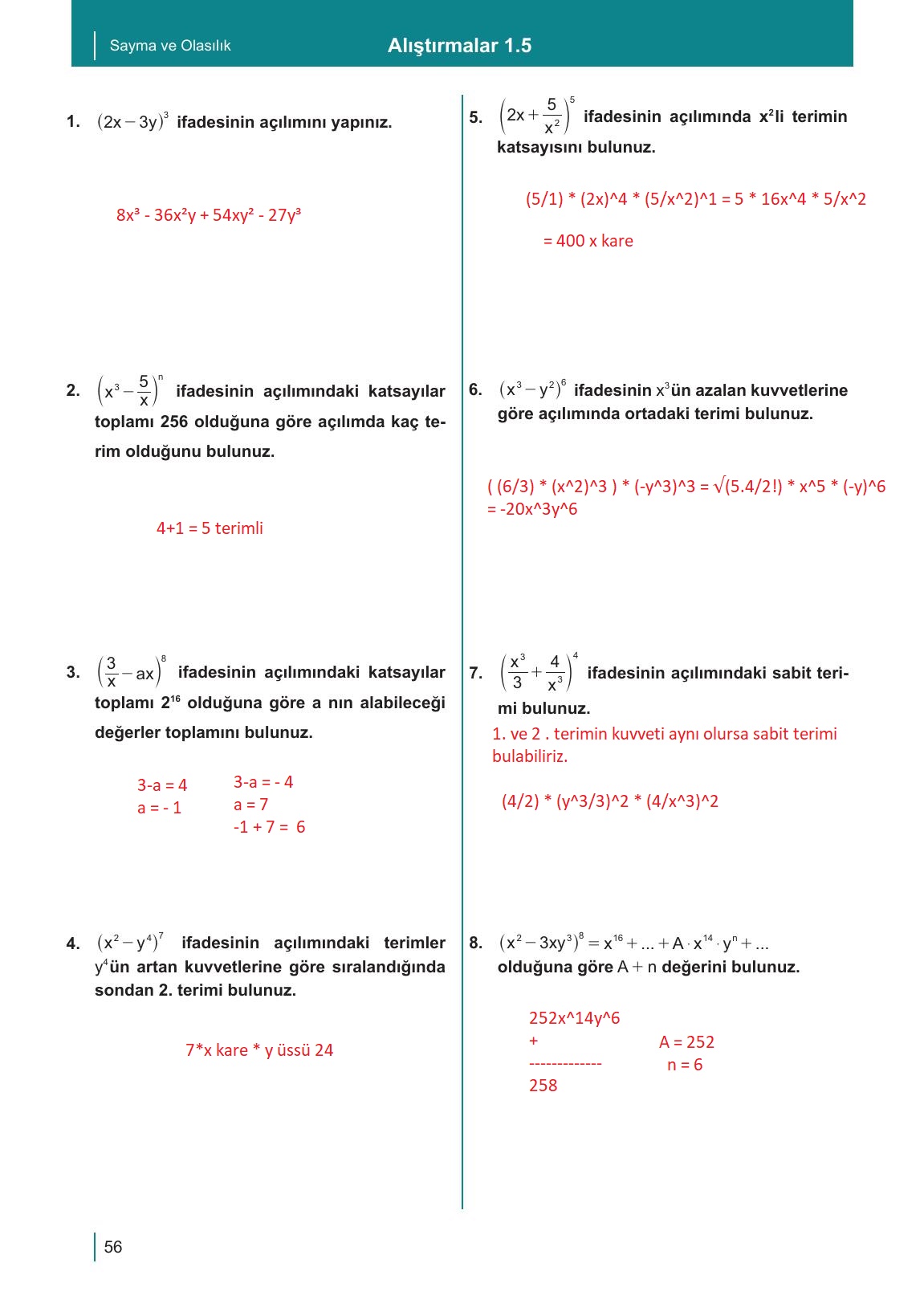 10. Sınıf Meb Yayınları Matematik Ders Kitabı Sayfa 56 Cevapları 10. Sınıf Meb Yayınları Matematik Ders Kitabı Sayfa 56 Cevapları