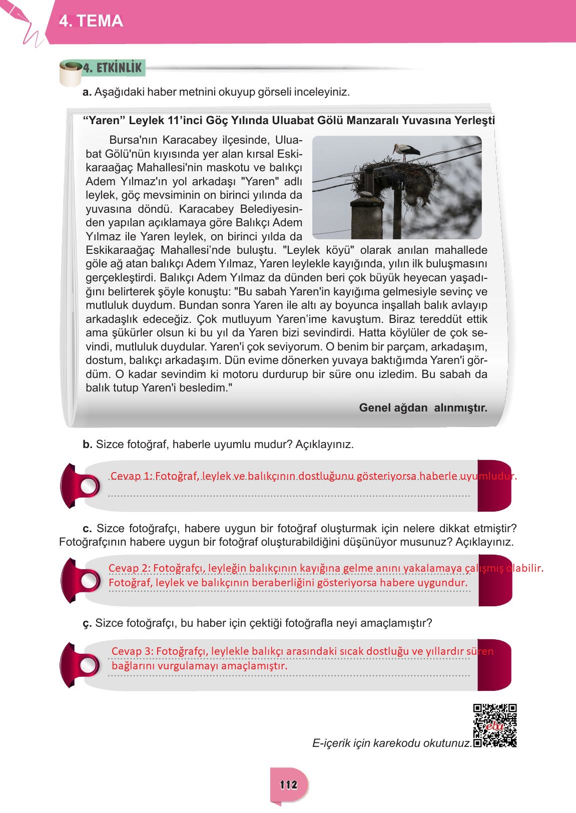 6. Sınıf Meb Yayınları Türkçe Ders Kitabı Sayfa 112 Cevapları