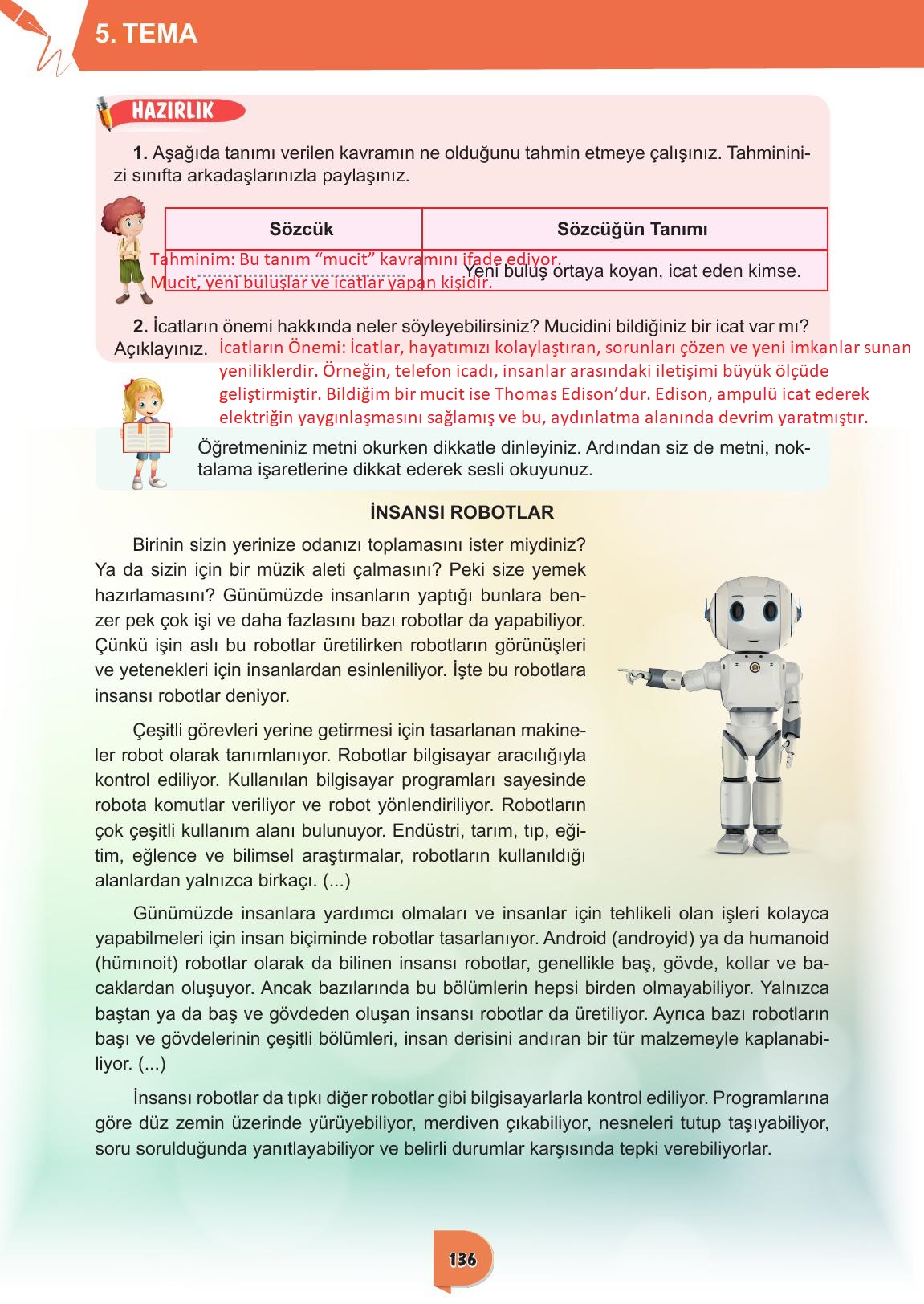 6. Sınıf Meb Yayınları Türkçe Ders Kitabı Sayfa 136 Cevapları
