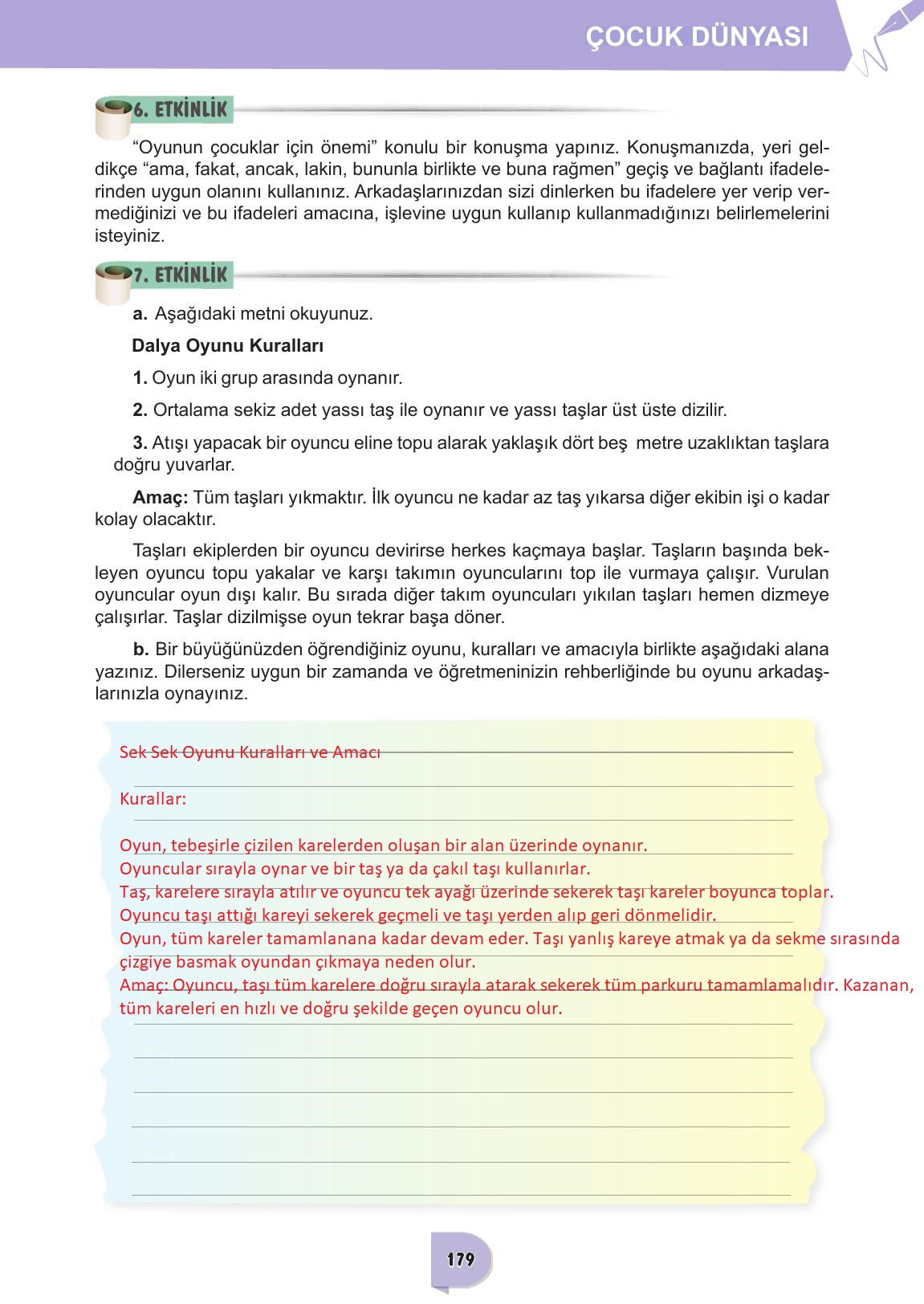 6. Sınıf Meb Yayınları Türkçe Ders Kitabı Sayfa 179 Cevapları