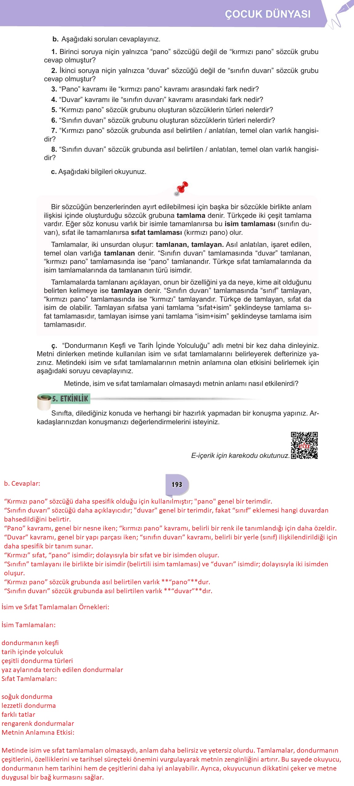 6. Sınıf Meb Yayınları Türkçe Ders Kitabı Sayfa 193 Cevapları