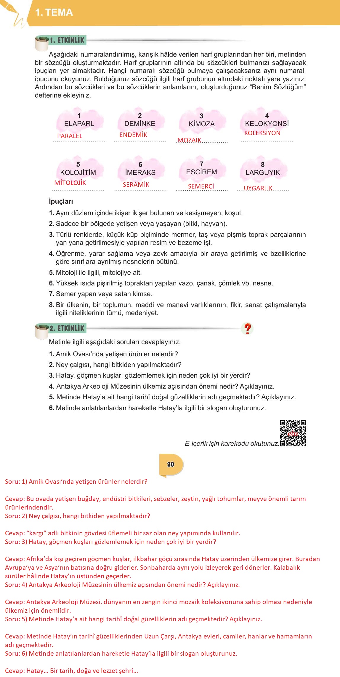 6. Sınıf Meb Yayınları Türkçe Ders Kitabı Sayfa 20 Cevapları
