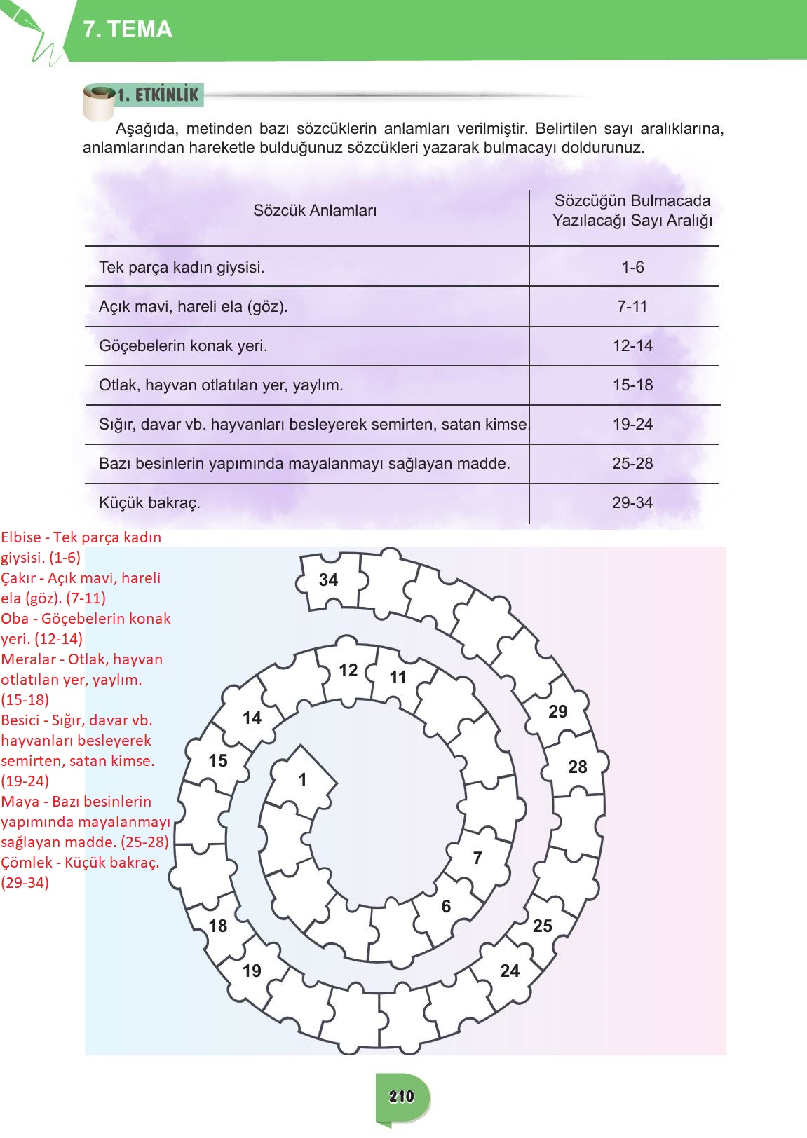 6. Sınıf Meb Yayınları Türkçe Ders Kitabı Sayfa 210 Cevapları