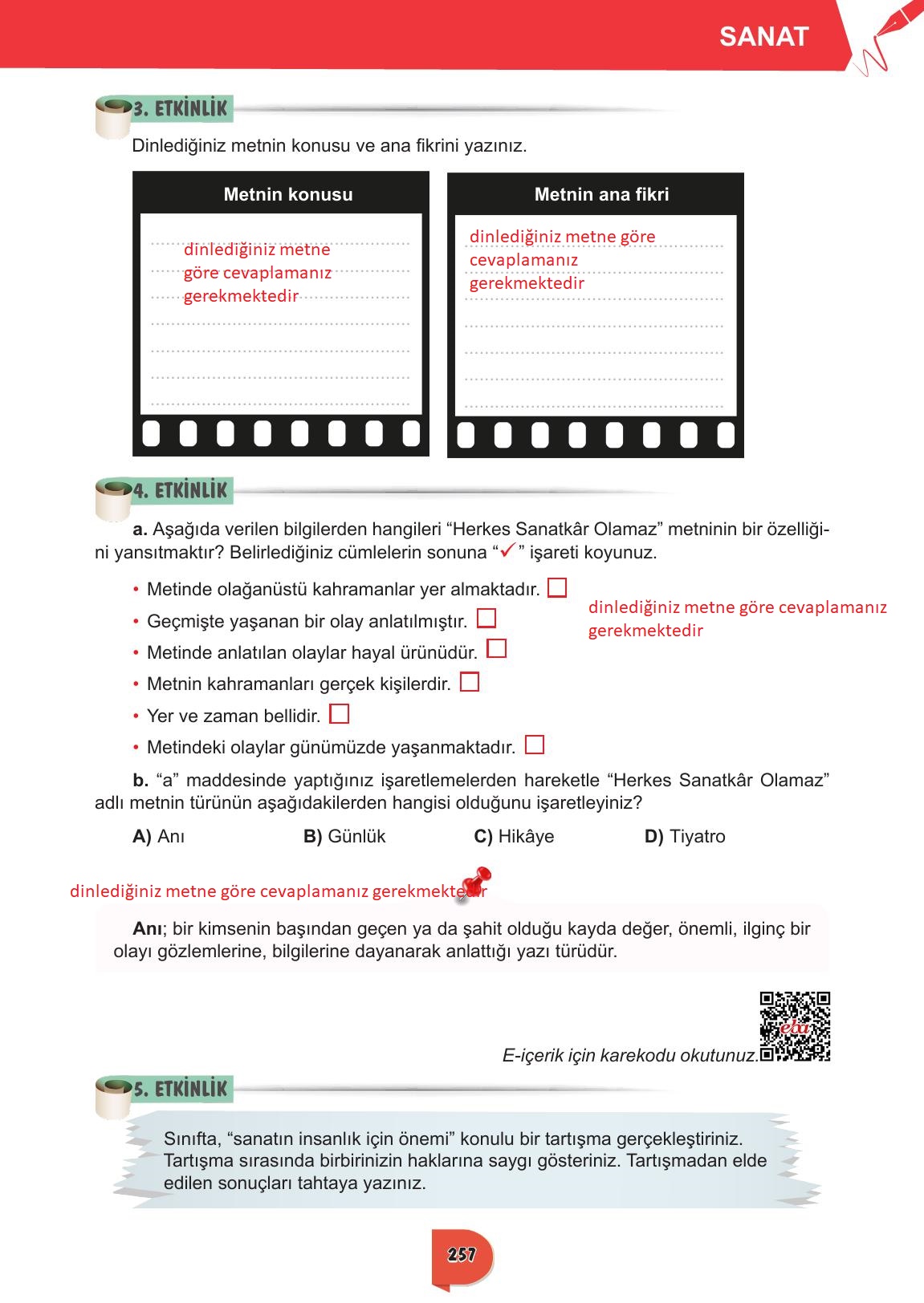 6. Sınıf Meb Yayınları Türkçe Ders Kitabı Sayfa 257 Cevapları 6. Sınıf Meb Yayınları Türkçe Ders Kitabı Sayfa 257 Cevapları