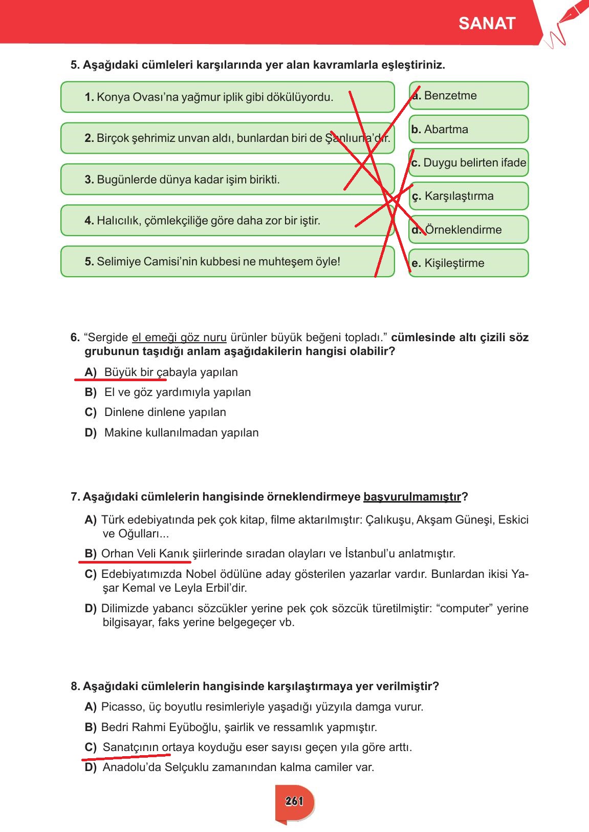 6. Sınıf Meb Yayınları Türkçe Ders Kitabı Sayfa 261 Cevapları