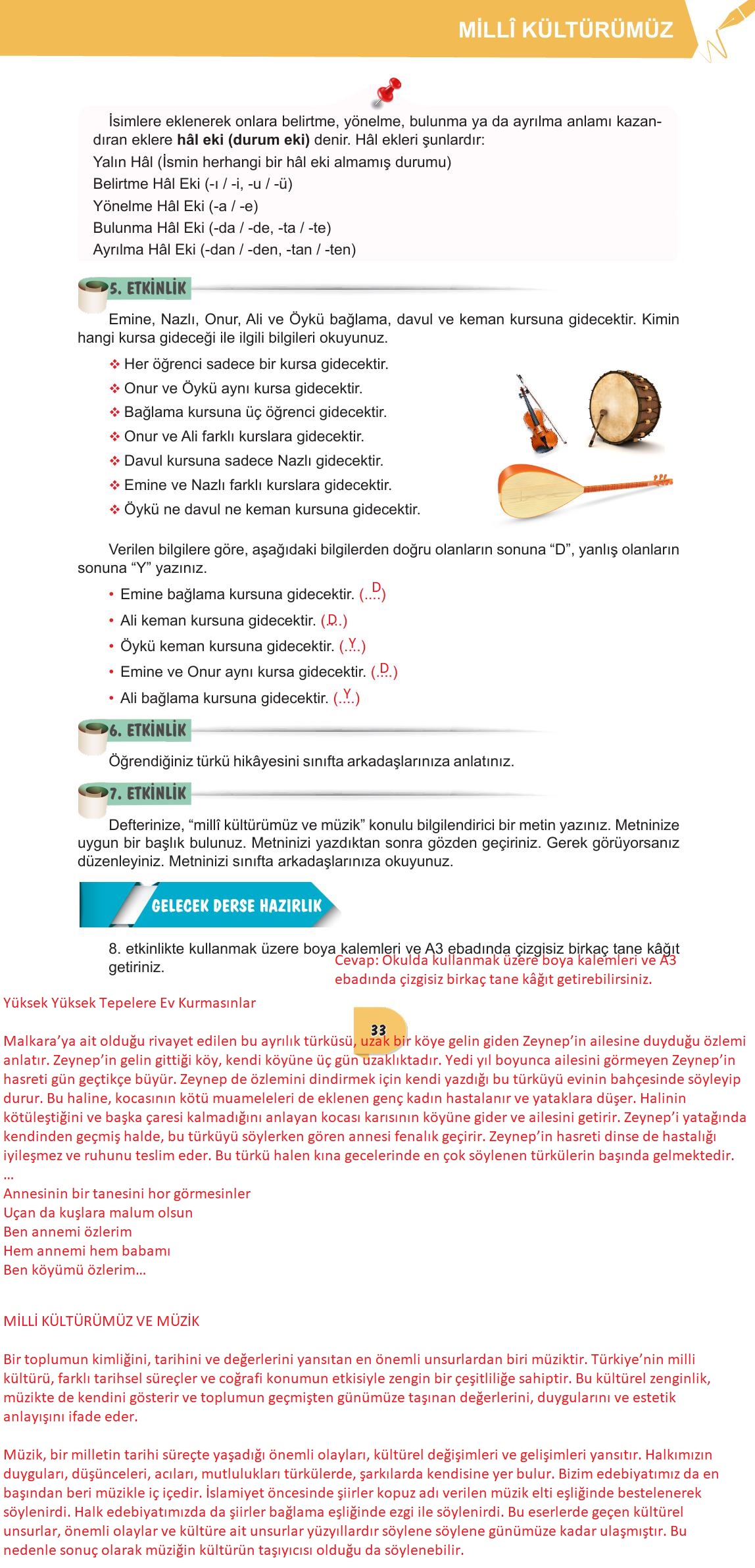 6. Sınıf Meb Yayınları Türkçe Ders Kitabı Sayfa 33 Cevapları