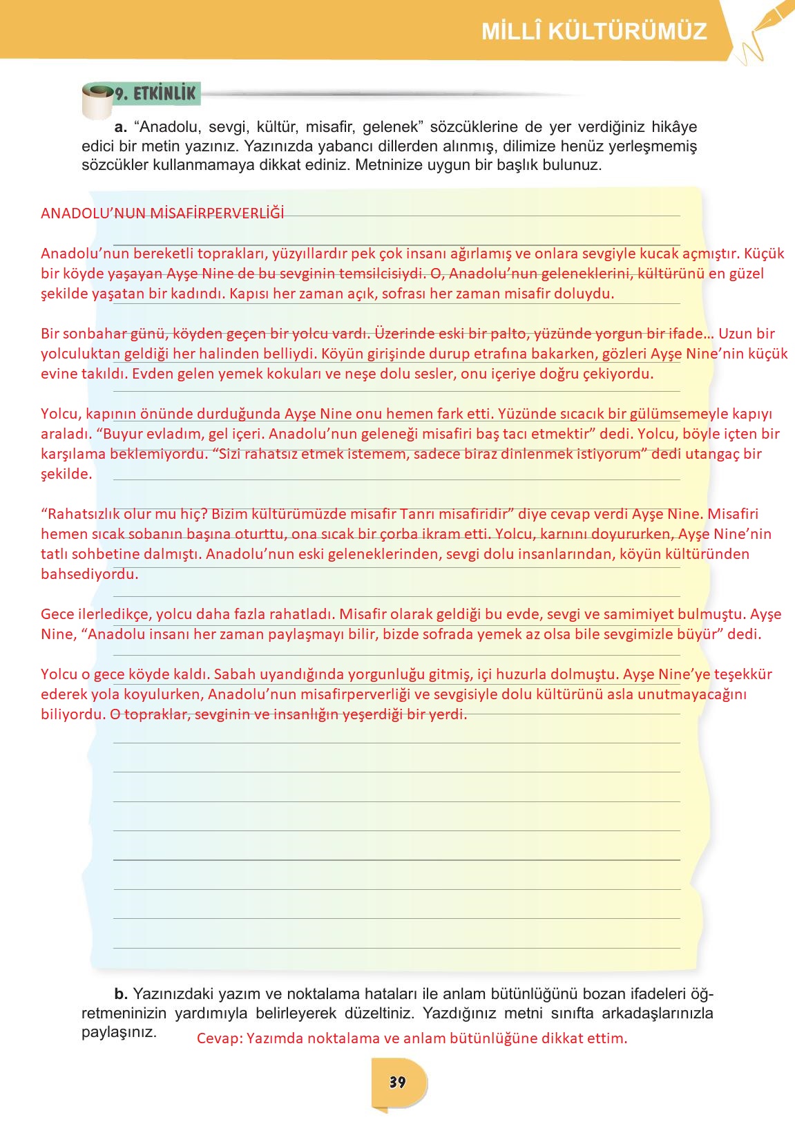 6. Sınıf Meb Yayınları Türkçe Ders Kitabı Sayfa 39 Cevapları
