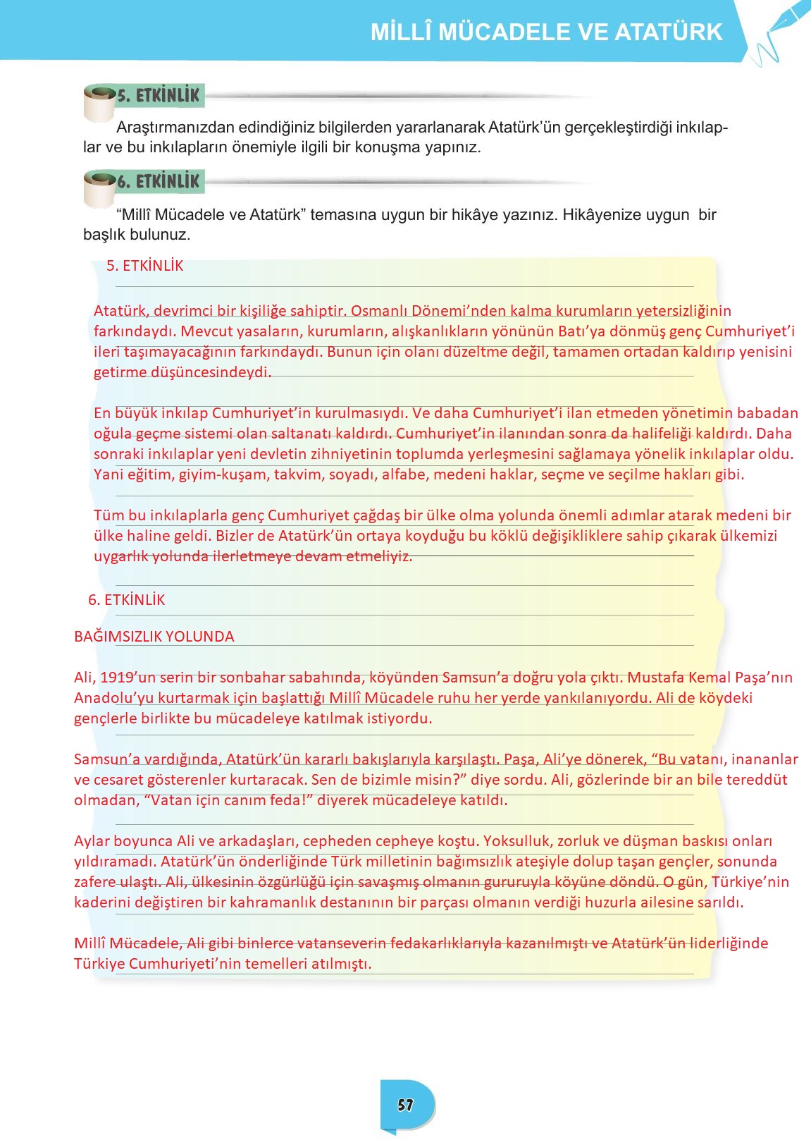 6. Sınıf Meb Yayınları Türkçe Ders Kitabı Sayfa 57 Cevapları