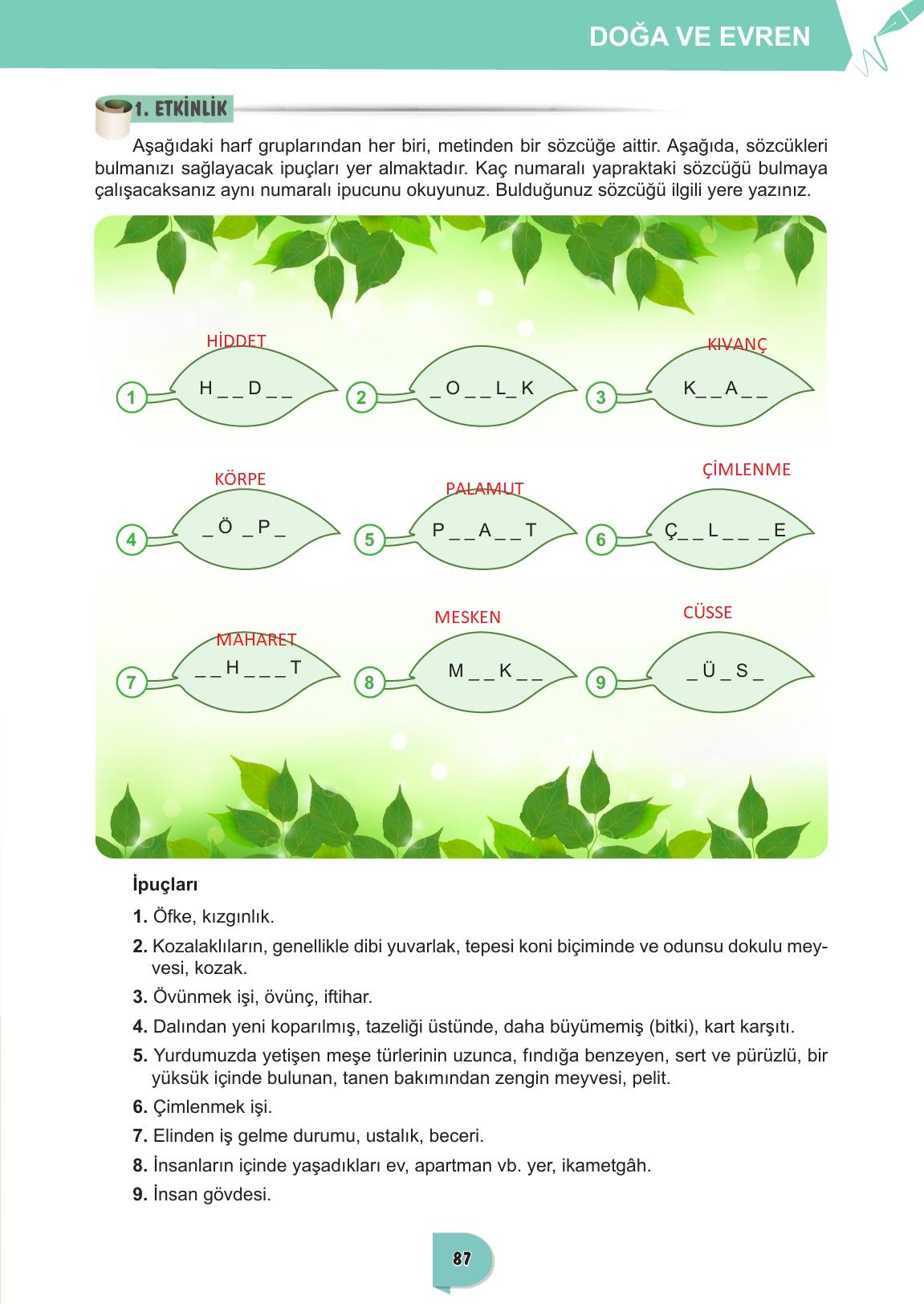 6. Sınıf Meb Yayınları Türkçe Ders Kitabı Sayfa 87 Cevapları