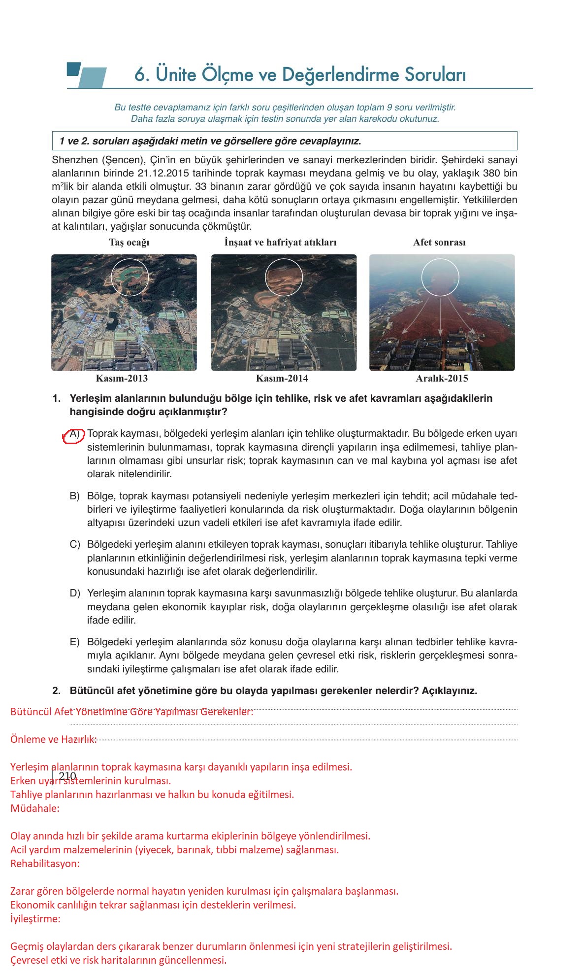 9. Sınıf Meb Yayınları Coğrafya Ders Kitabı Sayfa 210 Cevapları