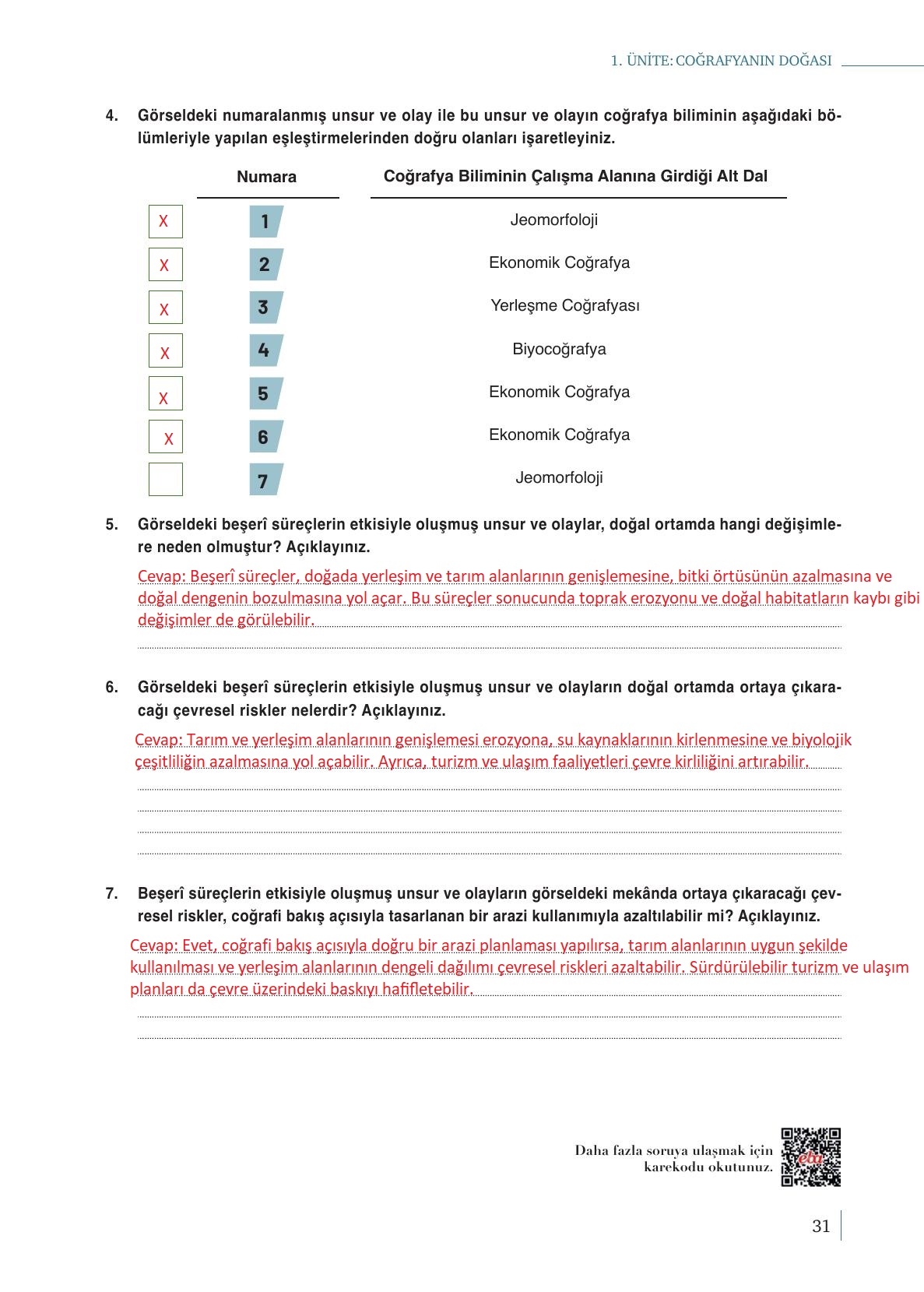 9. Sınıf Meb Yayınları Coğrafya Ders Kitabı Sayfa 31 Cevapları