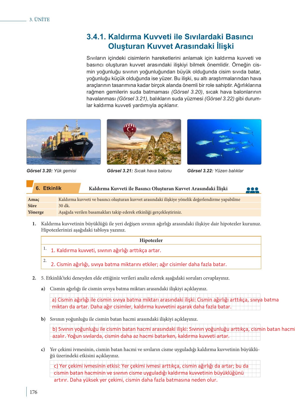 9. Sınıf Meb Yayınları Fizik Ders Kitabı Sayfa 176 Cevapları