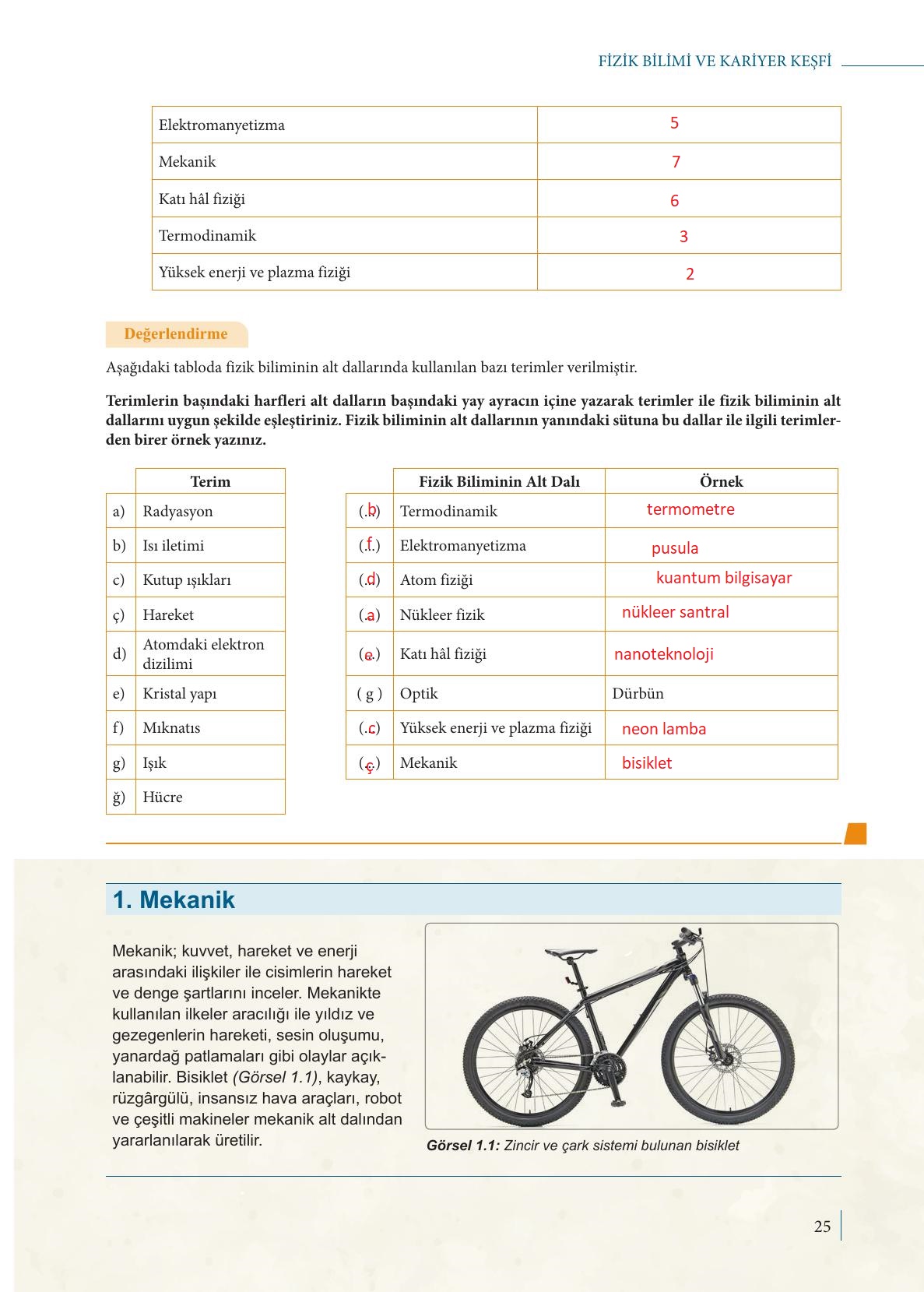9. Sınıf Meb Yayınları Fizik Ders Kitabı Sayfa 25 Cevapları