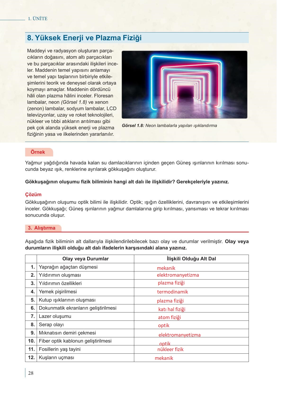 9. Sınıf Meb Yayınları Fizik Ders Kitabı Sayfa 28 Cevapları