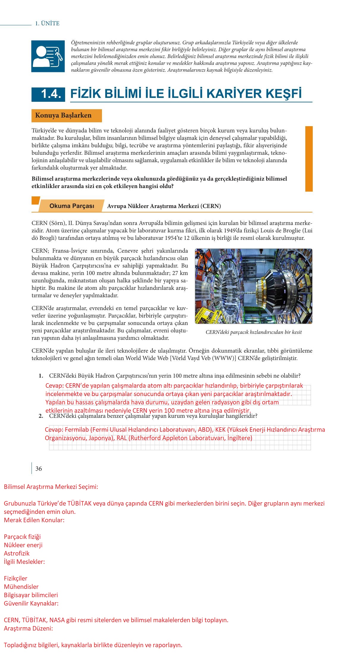 9. Sınıf Meb Yayınları Fizik Ders Kitabı Sayfa 36 Cevapları