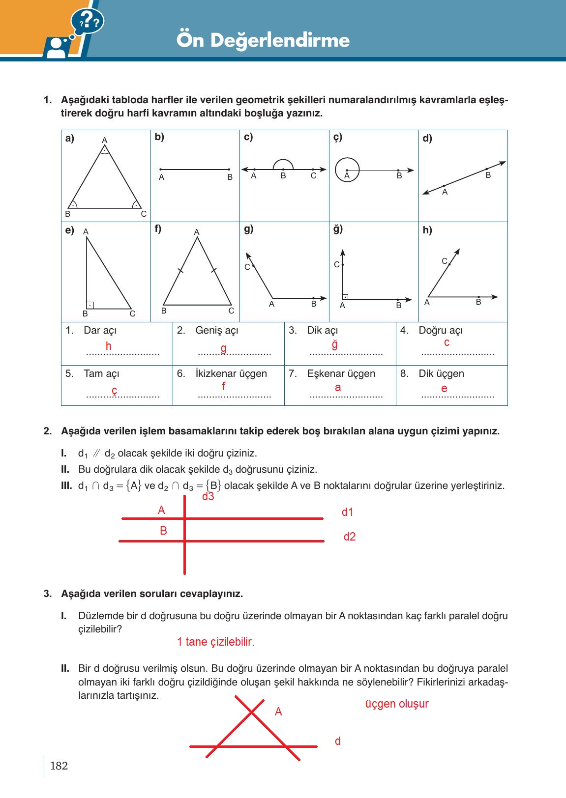 9. Sınıf Meb Yayınları Matematik Ders Kitabı Sayfa 182 Cevapları