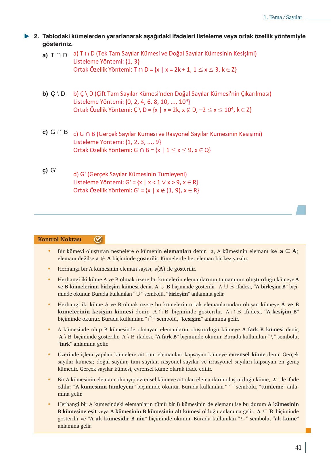 9. Sınıf Meb Yayınları Matematik Ders Kitabı Sayfa 41 Cevapları