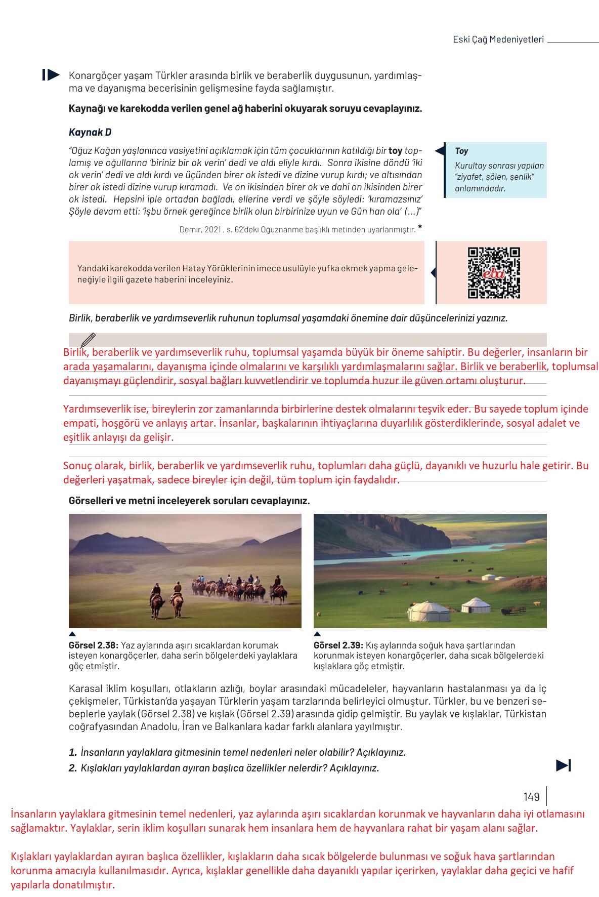 9. Sınıf Meb Yayınları Tarih Ders Kitabı Sayfa 149 Cevapları 9. Sınıf Meb Yayınları Tarih Ders Kitabı Sayfa 149 Cevapları