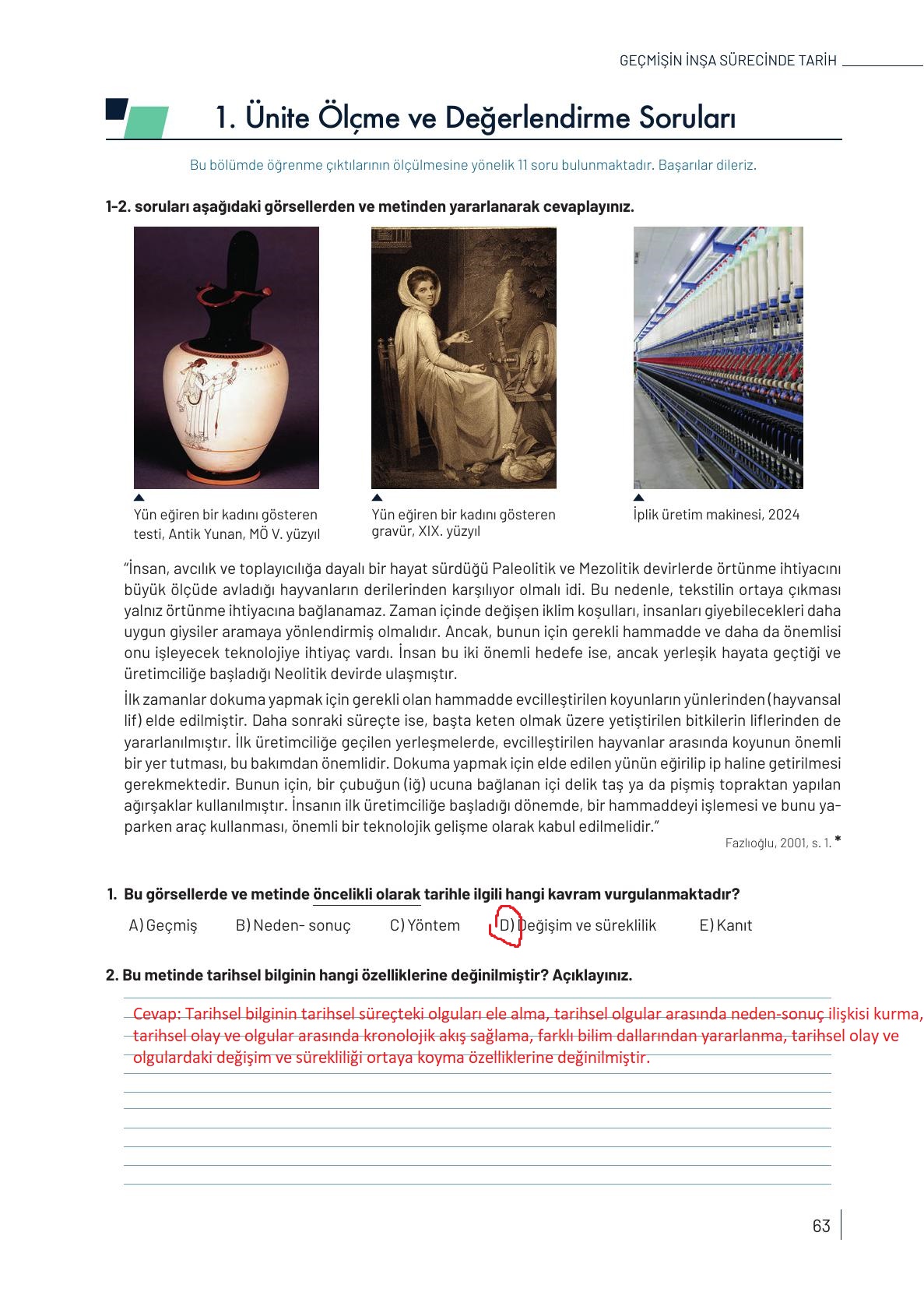 9. Sınıf Meb Yayınları Tarih Ders Kitabı Sayfa 63 Cevapları