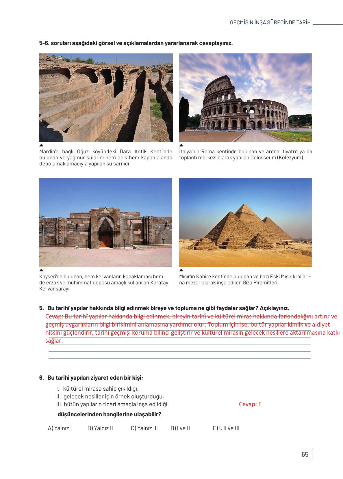 9. Sınıf Meb Yayınları Tarih Ders Kitabı Sayfa 65 Cevapları
