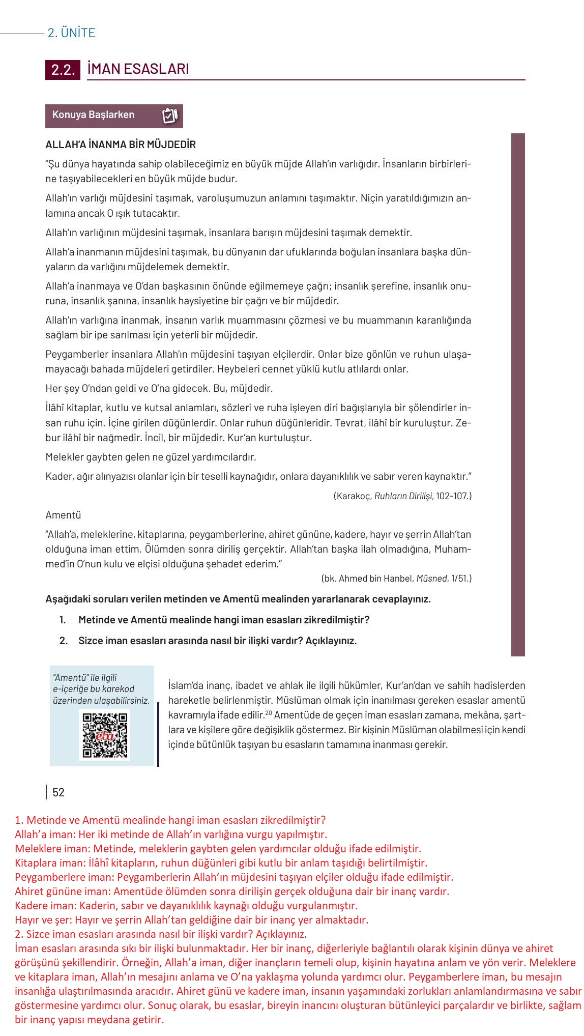 9. Sınıf Meb Yayınları Temel Dini Bilgiler Ders Kitabı Sayfa 52 Cevapları 9. Sınıf Meb Yayınları Temel Dini Bilgiler Ders Kitabı Sayfa 52 Cevapları