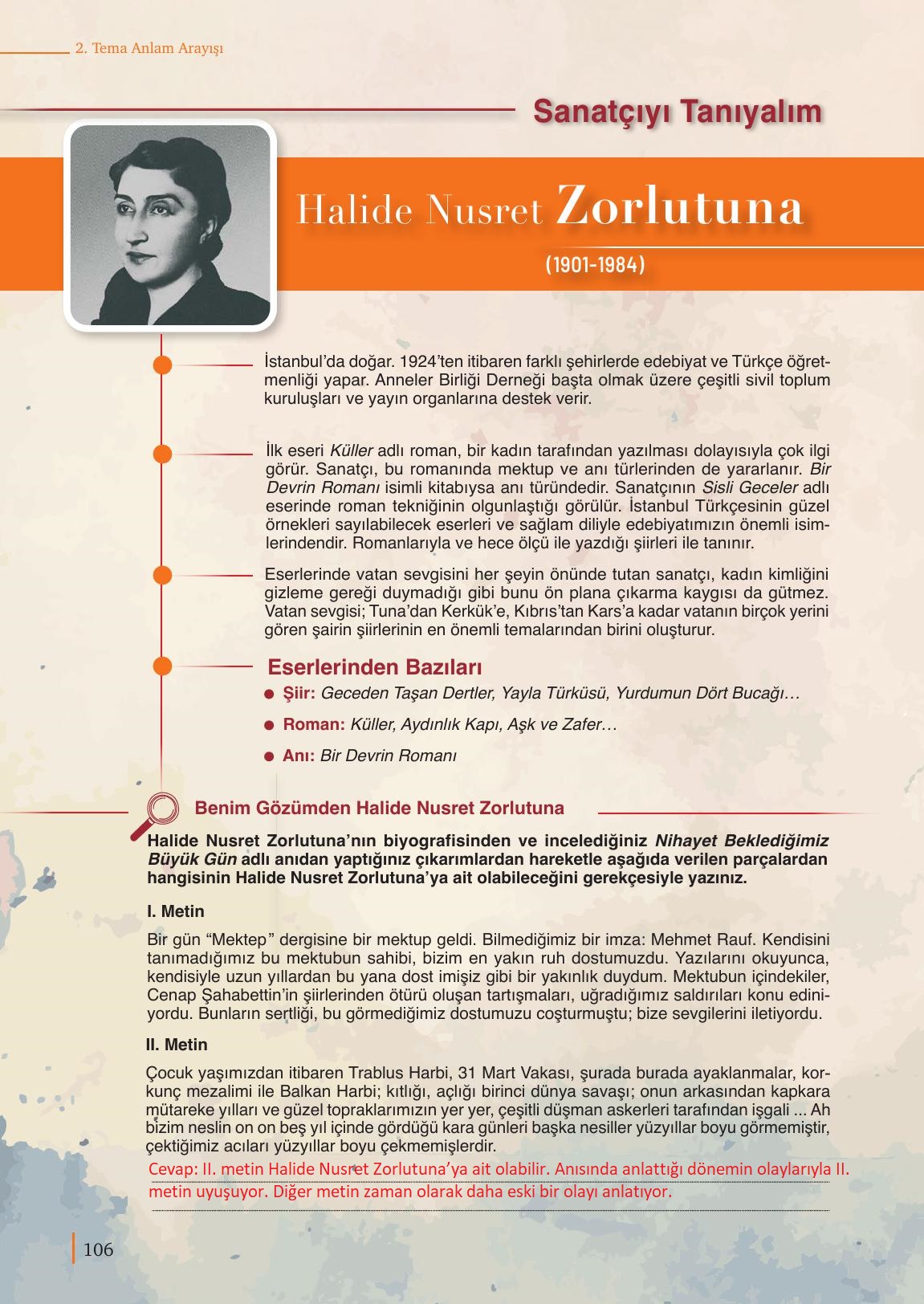 9. Sınıf Meb Yayınları Türk Dili Ve Edebiyatı Ders Kitabı Sayfa 106 Cevapları
