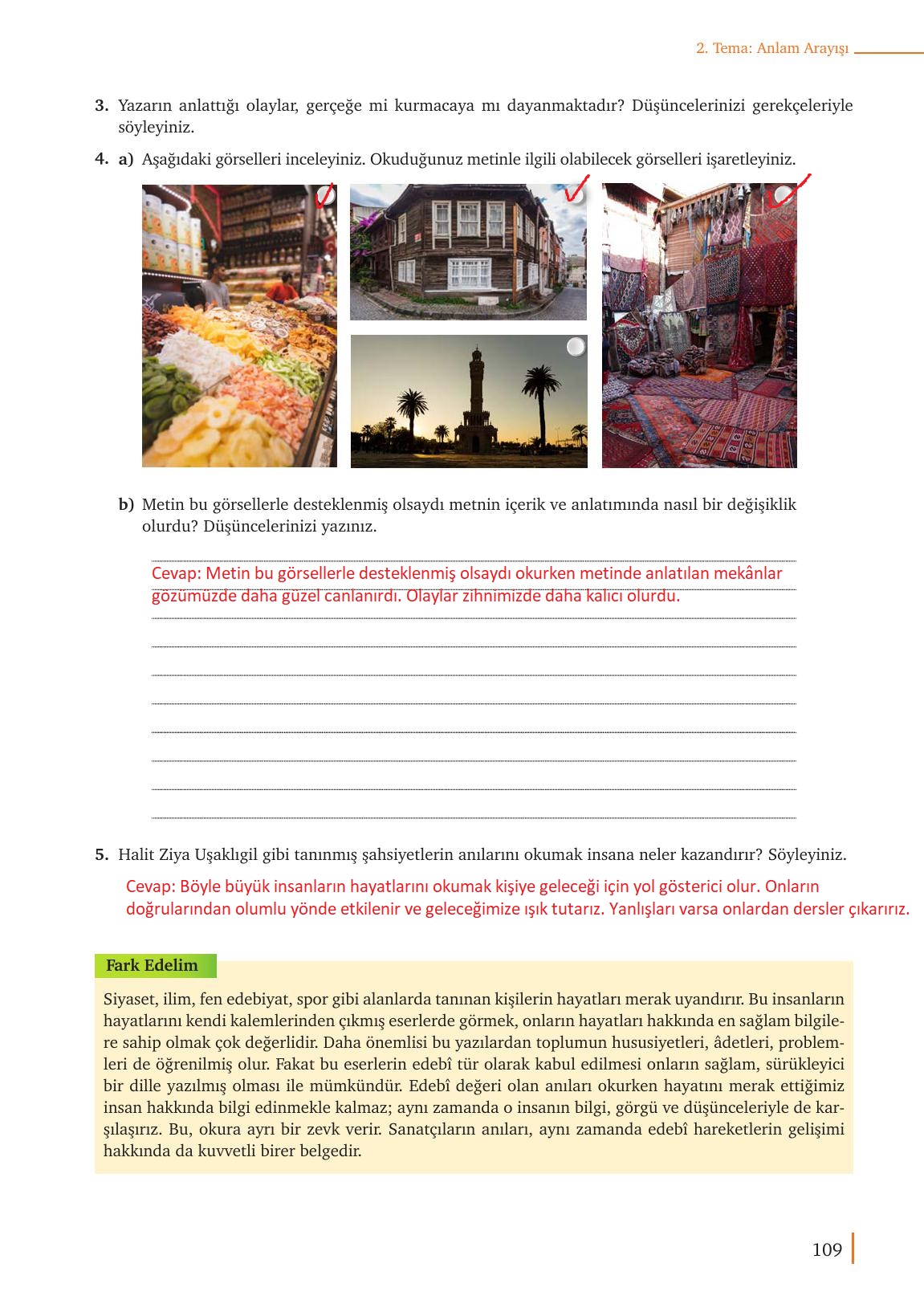 9. Sınıf Meb Yayınları Türk Dili Ve Edebiyatı Ders Kitabı Sayfa 109 Cevapları