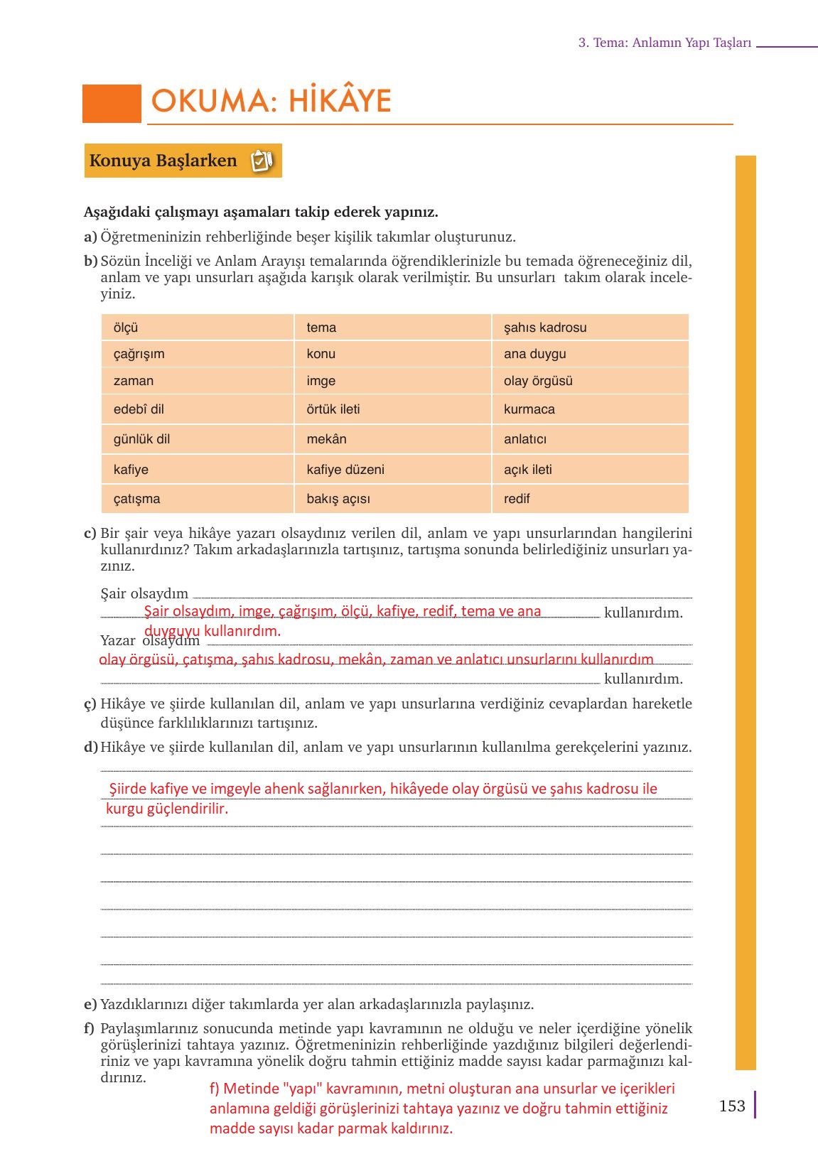 9. Sınıf Meb Yayınları Türk Dili Ve Edebiyatı Ders Kitabı Sayfa 153 Cevapları