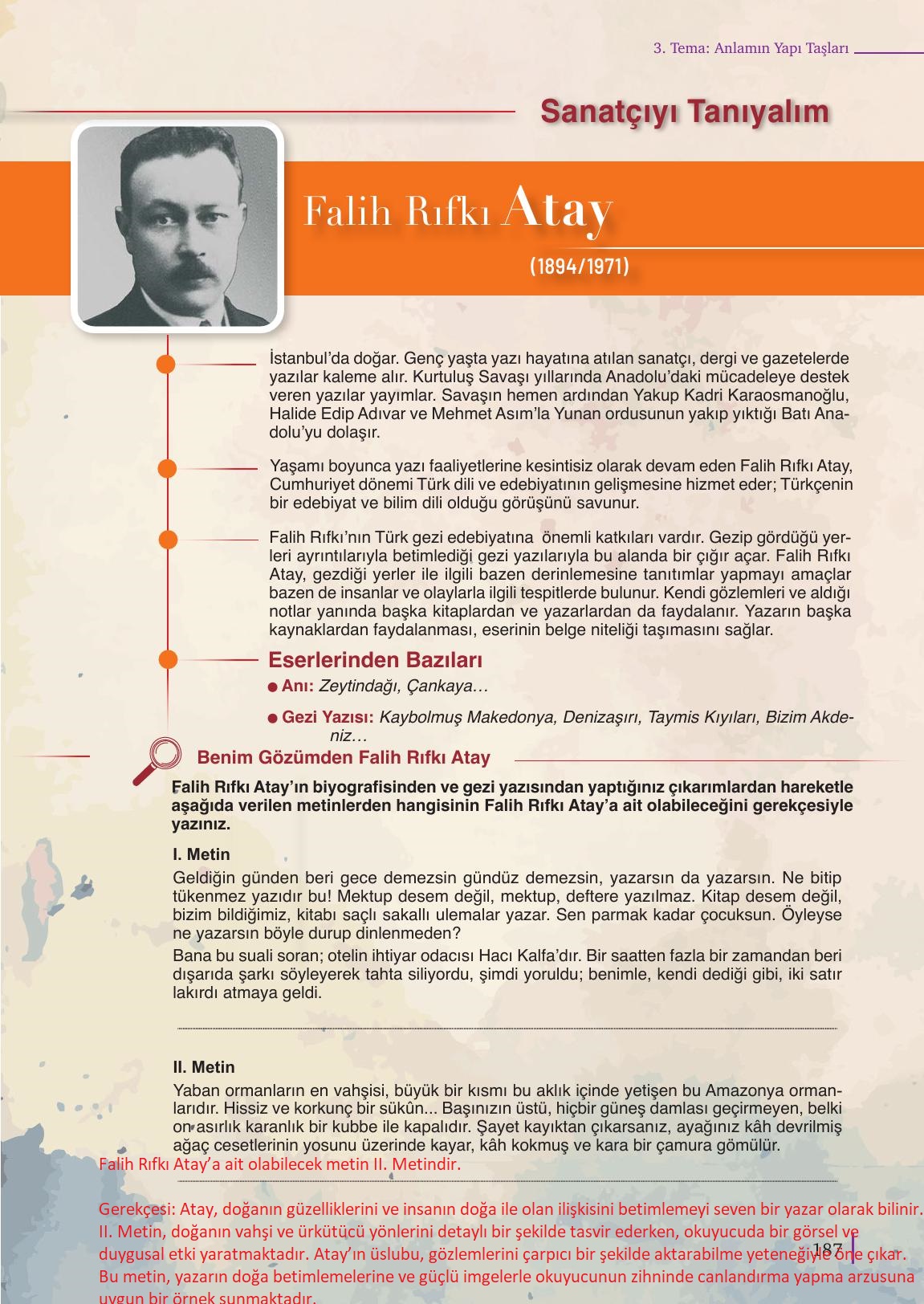 9. Sınıf Meb Yayınları Türk Dili Ve Edebiyatı Ders Kitabı Sayfa 187 Cevapları