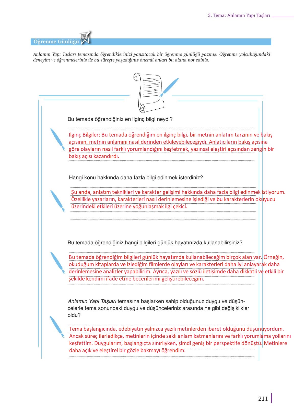 9. Sınıf Meb Yayınları Türk Dili Ve Edebiyatı Ders Kitabı Sayfa 211 Cevapları