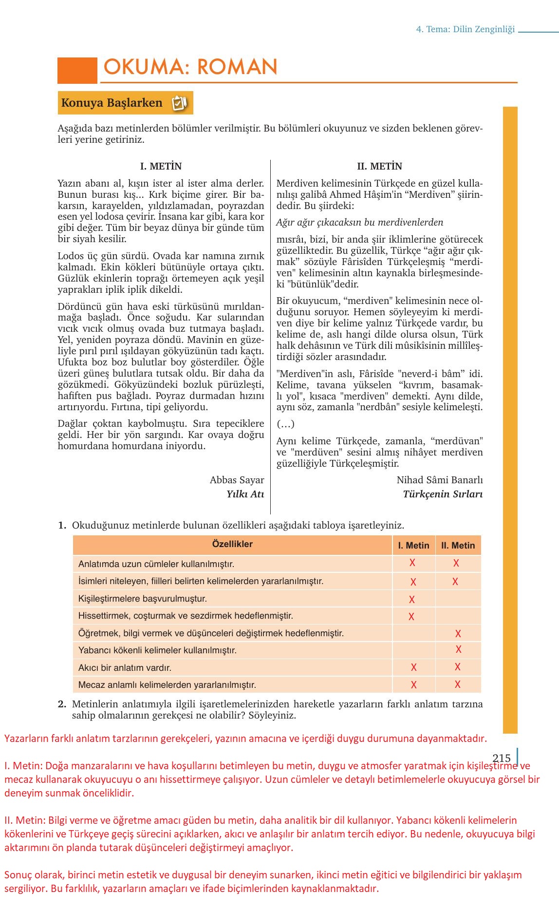 9. Sınıf Meb Yayınları Türk Dili Ve Edebiyatı Ders Kitabı Sayfa 215 Cevapları