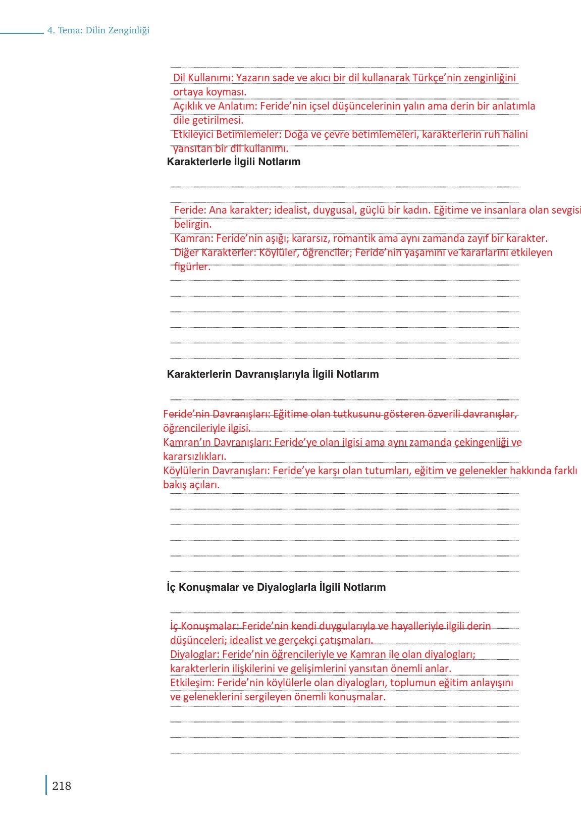9. Sınıf Meb Yayınları Türk Dili Ve Edebiyatı Ders Kitabı Sayfa 218 Cevapları
