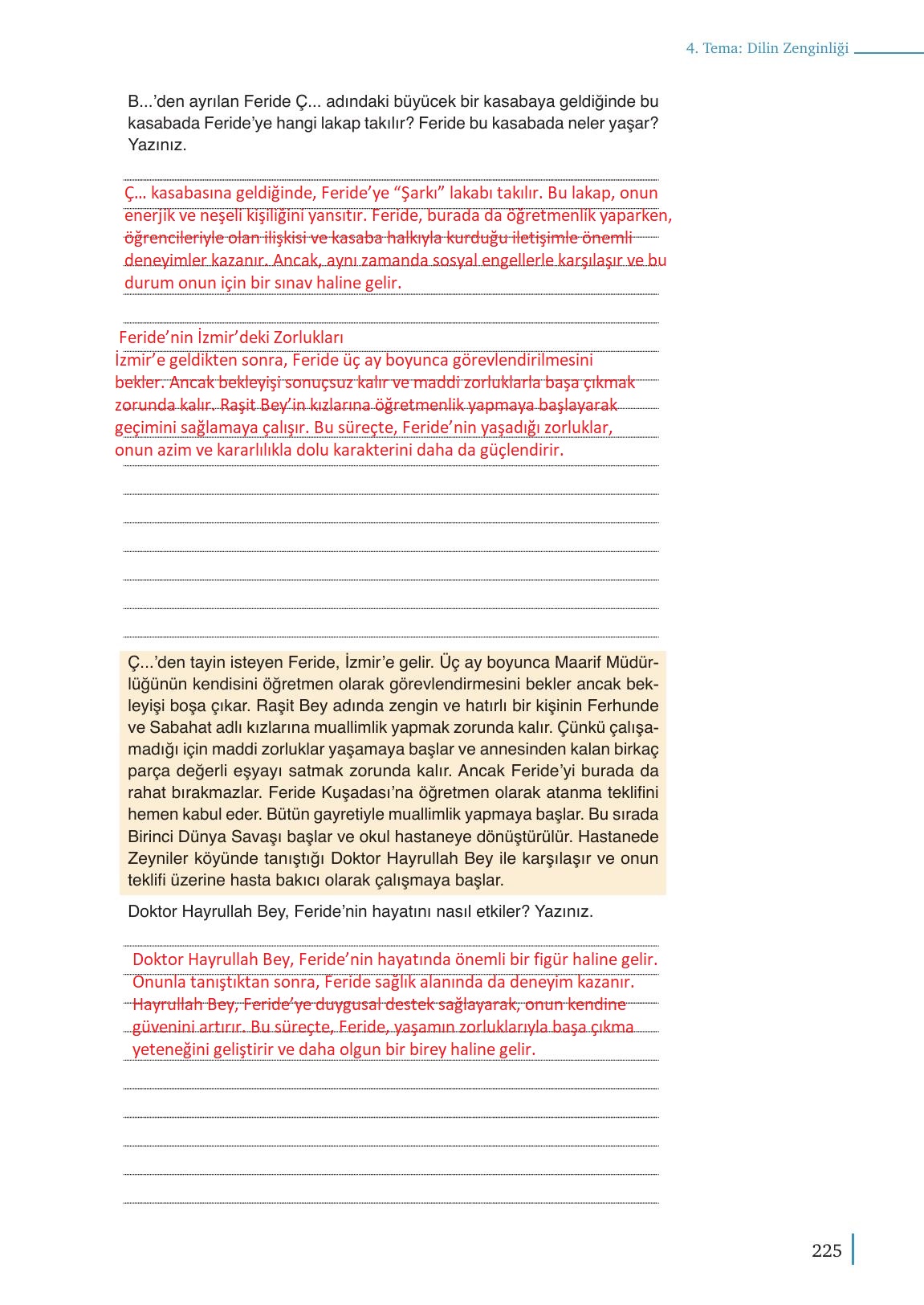 9. Sınıf Meb Yayınları Türk Dili Ve Edebiyatı Ders Kitabı Sayfa 225 Cevapları